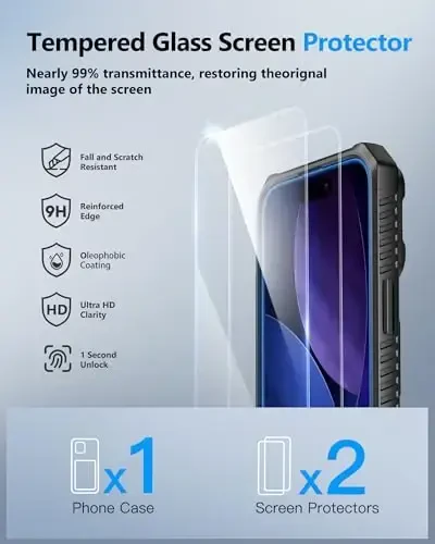 ATATOO for iPhone 17 Case Wallet with HD Tempered Glass Screen Protector [2 Pack], Card Holder & Slide Camera Cover, Military Grade Protection, Hard Protective Case for iPhone 17 6.3