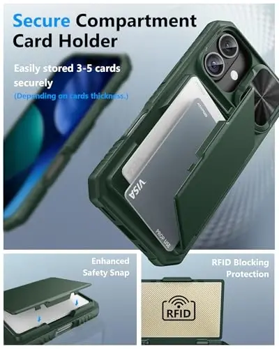 ATATOO for iPhone 17 Case Wallet with HD Tempered Glass Screen Protector [2 Pack], Card Holder & Slide Camera Cover, Military Grade Protection, Hard Protective Case for iPhone 17 6.3