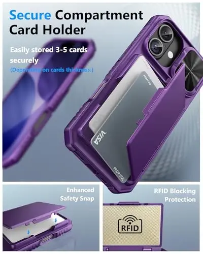 ATATOO for iPhone 17 Case Wallet with HD Tempered Glass Screen Protector [2 Pack], Card Holder & Slide Camera Cover, Military Grade Protection, Protective Case for iPhone 17 6.3