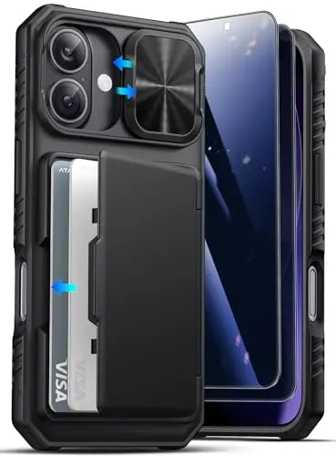 ATATOO for iPhone 17 Case Wallet with Privacy Screen Protector [2 Pack], Card Holder & Slide Camera Cover, Case for iPhone 17 6.3