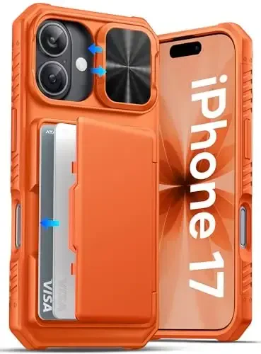 ATATOO for iPhone 17 Case with Card Holder (Store 3-5 Cards) & [RFID Blocking] & Slide Camera Cover, Military Grade Protection, Rugged Protective Wallet Case Cover for iPhone 17 6.3