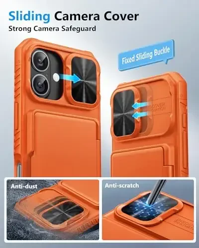 ATATOO for iPhone 17 Case with Card Holder (Store 3-5 Cards) & [RFID Blocking] & Slide Camera Cover, Military Grade Protection, Rugged Protective Wallet Case Cover for iPhone 17 6.3