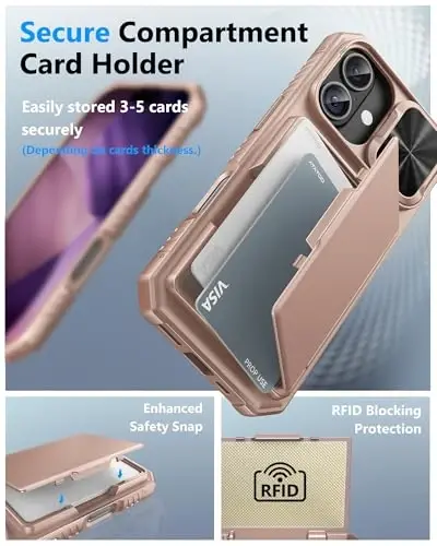 ATATOO for iPhone 17 Case with Card Holder (Store 3-5 Cards) & [RFID Blocking] & Slide Lens Cover, Military Grade Protection, Silicone Protective Wallet Cover Case for iPhone 17 6.3