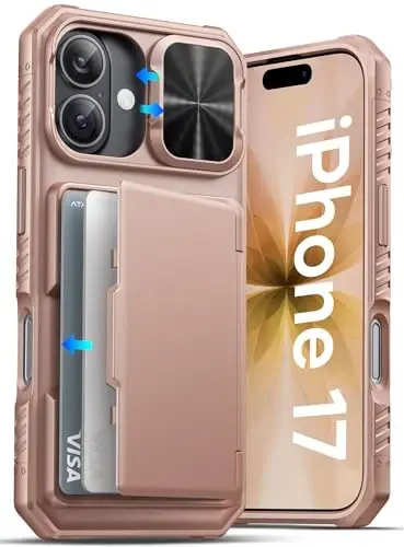 ATATOO for iPhone 17 Case with Card Holder (Store 3-5 Cards) & [RFID Blocking] & Slide Lens Cover, Military Grade Protection, Silicone Protective Wallet Cover Case for iPhone 17 6.3