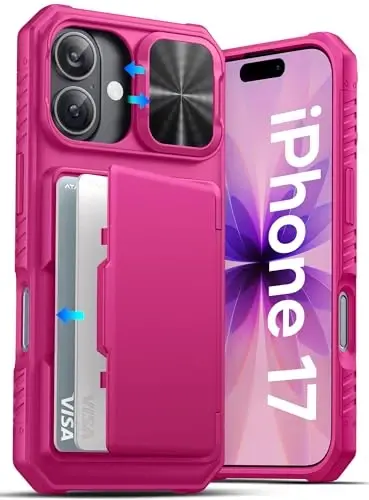 ATATOO for iPhone 17 Wallet Case with Card Holder (3-5 Cards) & [RFID Blocking] & Sliding Camera Cover, Military Grade Drop Protection, Women Men Cute Cover Case for iPhone 17 6.3