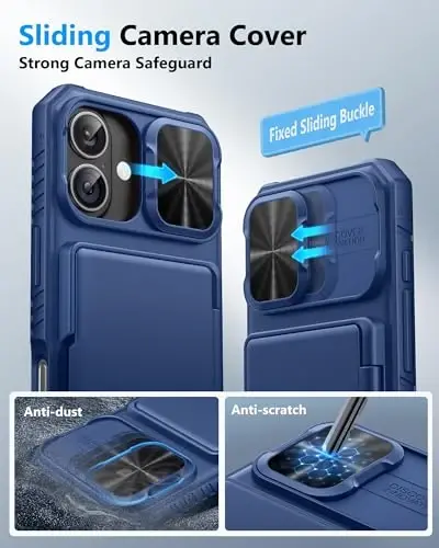 ATATOO for iPhone 17 Wallet Case, Built-in Card Holder (Store 3-5 Cards) & Slide Camera Cover & RFID Blocking, Military Grade Protection, Hard Shockproof Cover Case for iPhone 17 6.3