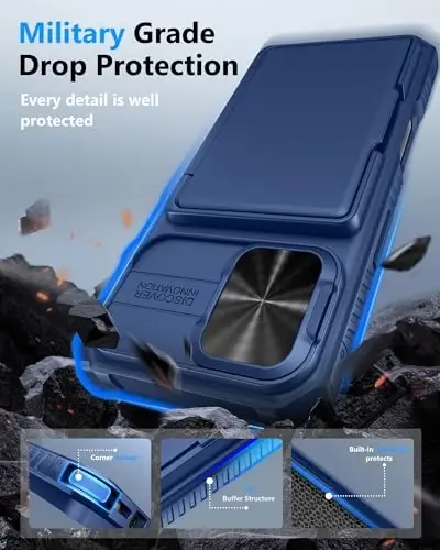 ATATOO for iPhone 17 Wallet Case, Built-in Card Holder (Store 3-5 Cards) & Slide Camera Cover & RFID Blocking, Military Grade Protection, Hard Shockproof Cover Case for iPhone 17 6.3