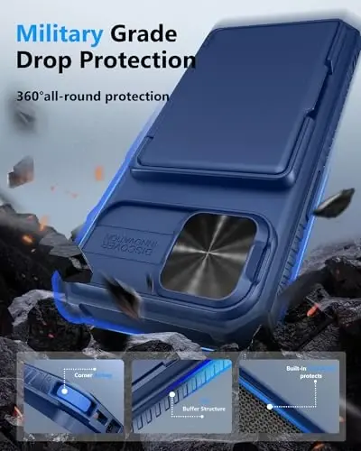 ATATOO for iPhone 17e & 16e Wallet Case, Built-in Card Holder (3-5 Cards) & Slide Camera Cover & RFID Blocking, Military Grade Protection, Rugged Shockproof Phone Case for iPhone 17e/16e 6.1