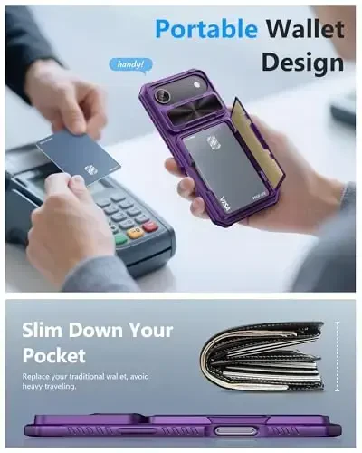 ATATOO for iPhone Air Case, Built-in Card Holder (3-5 Cards) & Slide Camera Cover & RFID Blocking, Military Grade Protection, Hard Wallet Phone Cover Case for iPhone Air 2025 6.5