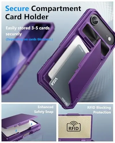 ATATOO for iPhone Air Case, Built-in Card Holder (3-5 Cards) & Slide Camera Cover & RFID Blocking, Military Grade Protection, Hard Wallet Phone Cover Case for iPhone Air 2025 6.5