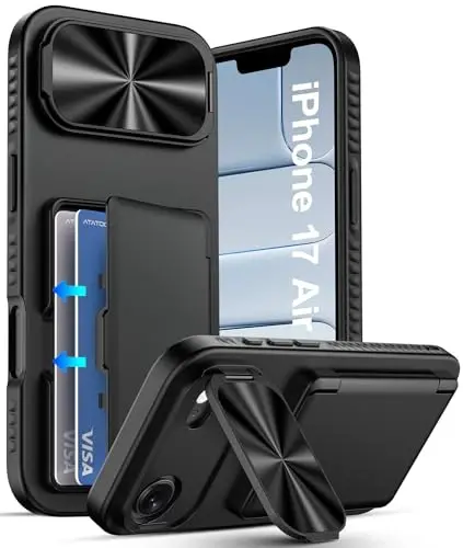 ATATOO for iPhone Air Case Wallet, Built-in Card Holder (3-5 Cards) & Stand & Camera Cover, Military Grade Protection Rugged Silicone Kickstand Phone Cover Case for iPhone Air 2025 6.5