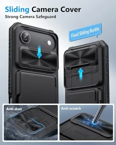 ATATOO for iPhone Air Case Wallet with HD Tempered Glass Screen Protector [2 Pack], Card Holder & Slide Camera Cover, Drop Protection, Hard Protective Case for iPhone Air 2025 6.5