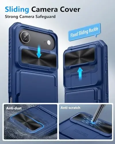 ATATOO for iPhone Air Case Wallet with HD Tempered Glass Screen Protector [2 Pack], Card Holder & Slide Camera Cover, Drop Protection, Hard Protective Case for iPhone Air 2025 6.5