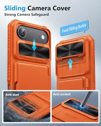 ATATOO for iPhone Air Case with Card Holder (Store 3-5 Cards) & [RFID Blocking] & Slide Camera Cover, Military Grade Protection, Rugged Protective Wallet Cover Case for iPhone Air 2025 6.5