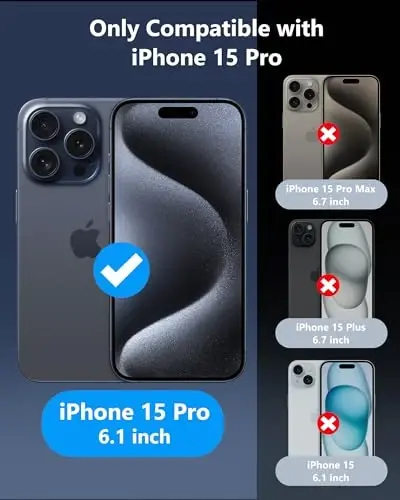 ATATOO iPhone 15 Pro Cüzdan Kılıf için, Dahili Kart Tutucu (3-5 Kart) ve Sürgülü Kamera Kapağı, Askeri Sınıf Koruma, iPhone 15 Pro 6.1