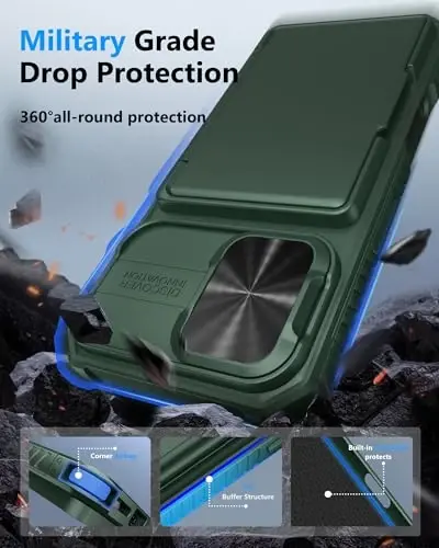 ATATOO iPhone 16 için Kartlıklı Cüzdan Kılıfı (3-5 Kart Alır) [RFID Engelleme] & Sürgülü Kamera Kapağı, Askeri Sınıf Koruma, Ağır Hizmet Tipi Darbeye Dayanıklı iPhone 16 6.1