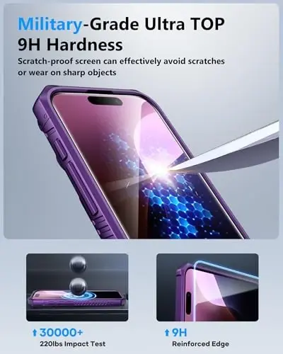 ATATOO iPhone 16 Kılıf Cüzdan, HD Temperli Cam Ekran Koruyuculu [2 Adet], Dahili Kart Tutucu, Sürgülü Kamera Kapağı, Askeri Sınıf Koruma, iPhone 16 6.1