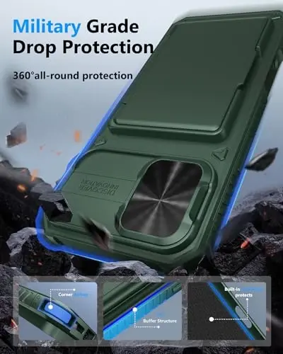 ATATOO iPhone 16 Plus Cüzdan Kılıfı Kart Tutuculu (3-5 Kart Saklar) [RFID Engelleme] & Sürgülü Kamera Kapağı, Askeri Sınıf Koruma, Ağır Hizmet Tipi Darbeye Dayanıklı iPhone 16 Plus Kılıfı, Yeşil - 5