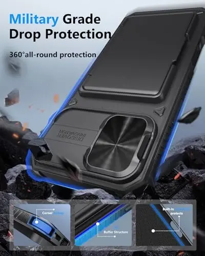 ATATOO for iPhone 16 Plus Case with Card Holder (Store 3-5 Cards) [RFID Blocking] & Slide Camera Cover, Military Grade Protection, Rugged Silicone Wallet Case for iPhone 16 Plus 6.7