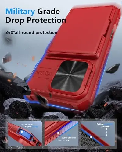 ATATOO for iPhone 16 Pro Case with Card Holder (Store 3-5 Cards) [RFID Blocking] & Slide Lens Protector, Military Grade Protection, Rugged Silicone Wallet Cover for iPhone 16 Pro 6.3