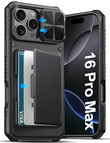 ATATOO for iPhone 16 Pro Max Case Wallet, Built-in Card Holder (3-5 Cards) [RFID Blocking] & Slide Camera Cover, Military Grade Protection, Rugged Silicone Phone Case for iPhone 16 Pro Max 6.9