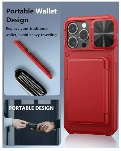 ATATOO iPhone 16 Pro Max uchun kartani ushlagichli g‘ilof (3-5 ta kartani saqlaydi) [RFID blokirovkasi] va linza slayder himoyachisi, harbiy darajadagi himoya, iPhone 16 Pro Max 6.9