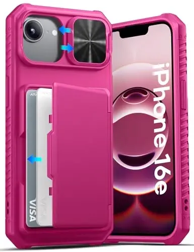 ATATOO for iPhone 16e Wallet Case with Card Holder (3-5 Cards) [RFID Blocking] & Sliding Camera Cover, Military Grade Protection, Women Men Cute Phone Case for iPhone 16e 6.1