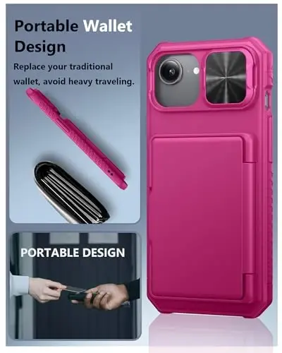 ATATOO for iPhone 16e Wallet Case with Card Holder (3-5 Cards) [RFID Blocking] & Sliding Camera Cover, Military Grade Protection, Women Men Cute Phone Case for iPhone 16e 6.1