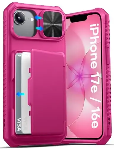 ATATOO for iPhone 17e & 16e Wallet Case with Card Holder (3-5 Cards) [RFID Blocking] & Sliding Camera Cover, Military Grade Protection, Silicone Women Men Phone Case for iPhone 17e/16e 6.1