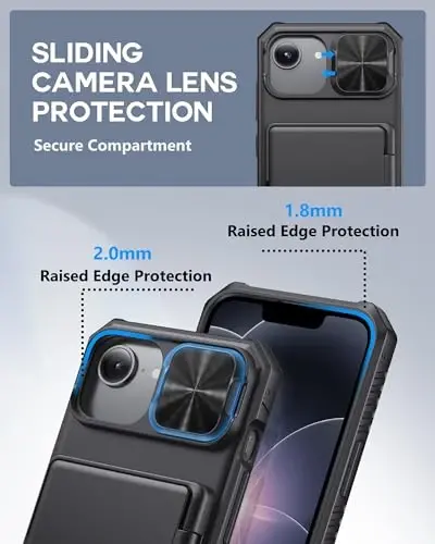 ATATOO iPhone 16e uchun hamyonli gʻilof, oʻrnatilgan karta ushlagichi (3-5 karta) [RFID blokirovka] va sirgʻanuvchi kamera qopqogʻi, harbiy darajadagi himoya, iPhone 16e 6.1