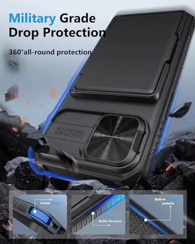 ATATOO iPhone 16e uchun hamyonli gʻilof, oʻrnatilgan karta ushlagichi (3-5 karta) [RFID blokirovka] va sirgʻanuvchi kamera qopqogʻi, harbiy darajadagi himoya, iPhone 16e 6.1