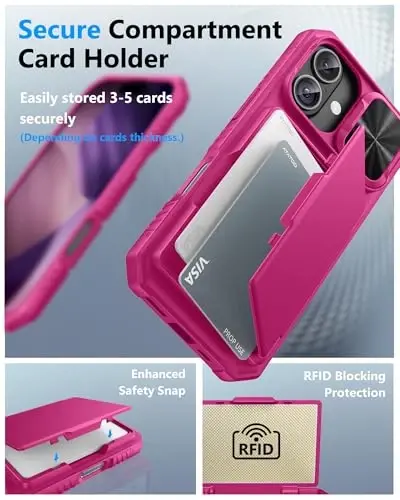 ATATOO iPhone 17 için Kartlıklı Cüzdan Kılıfı (3-5 Kart) & [RFID Engelleme] & Sürgülü Kamera Kapağı, Askeri Sınıf Düşme Koruması, Kadın Erkek Sevimli Kılıf iPhone 17 6.3