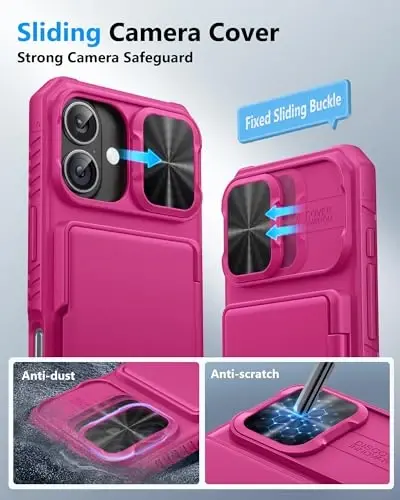 ATATOO iPhone 17 için Kartlıklı Cüzdan Kılıfı (3-5 Kart) & [RFID Engelleme] & Sürgülü Kamera Kapağı, Askeri Sınıf Düşme Koruması, Kadın Erkek Sevimli Kılıf iPhone 17 6.3