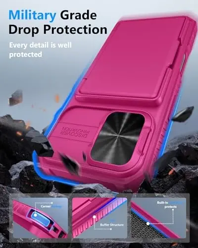 ATATOO iPhone 17 için Kartlıklı Cüzdan Kılıfı (3-5 Kart) & [RFID Engelleme] & Sürgülü Kamera Kapağı, Askeri Sınıf Düşme Koruması, Kadın Erkek Sevimli Kılıf iPhone 17 6.3