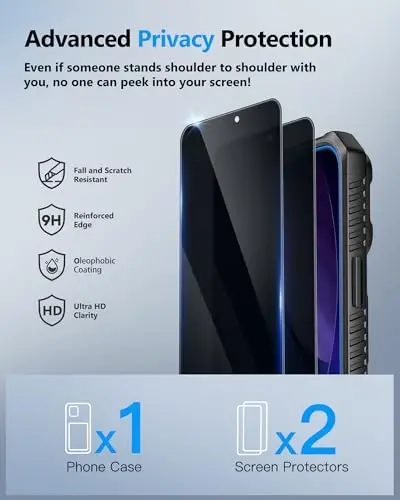 ATATOO iPhone 17 Kılıf Cüzdan, Gizlilik Ekran Koruyuculu [2'li Paket], Kartlık ve Sürgülü Kamera Kapağı, iPhone 17 6.3