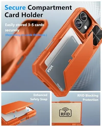 ATATOO for iPhone 17 Case with Card Holder (Store 3-5 Cards) & [RFID Blocking] & Slide Camera Cover, Military Grade Protection, Rugged Protective Wallet Case Cover for iPhone 17 6.3