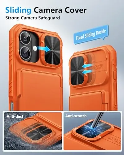 ATATOO for iPhone 17 Case with Card Holder (Store 3-5 Cards) & [RFID Blocking] & Slide Camera Cover, Military Grade Protection, Rugged Protective Wallet Case Cover for iPhone 17 6.3