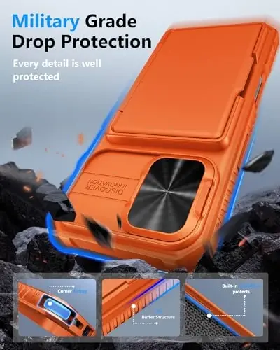 ATATOO for iPhone 17 Case with Card Holder (Store 3-5 Cards) & [RFID Blocking] & Slide Camera Cover, Military Grade Protection, Rugged Protective Wallet Case Cover for iPhone 17 6.3