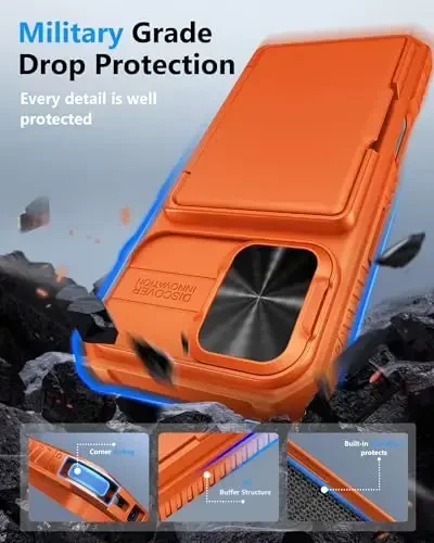 ATATOO for iPhone 17 Case with Card Holder (Store 3-5 Cards) & [RFID Blocking] & Slide Camera Cover, Military Grade Protection, Rugged Protective Wallet Case Cover for iPhone 17 6.3