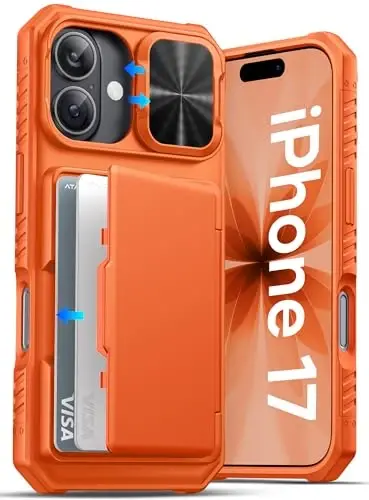 ATATOO for iPhone 17 Case with Card Holder (Store 3-5 Cards) & [RFID Blocking] & Slide Camera Cover, Military Grade Protection, Rugged Protective Wallet Case Cover for iPhone 17 6.3