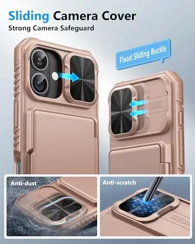 ATATOO for iPhone 17 Case with Card Holder (Store 3-5 Cards) & [RFID Blocking] & Slide Lens Cover, Military Grade Protection, Silicone Protective Wallet Cover Case for iPhone 17 6.3