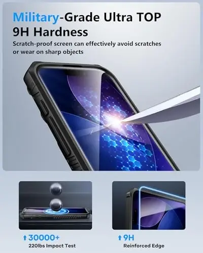 ATATOO iPhone 17 uchun g'ilof, HD temperlangan shisha ekran himoyachisi [2 dona], karta ushlagichi va sirg'anuvchi kamera qopqog'i, harbiy darajadagi himoya, iPhone 17 6.3