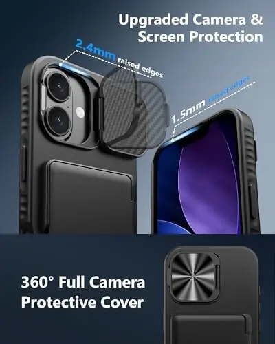 ATATOO iPhone 17 uchun hamyonli gʻilof, ichiga oʻrnatilgan karta ushlagichi (3-5 ta karta) va stend va kamera qopqogʻi, harbiy darajadagi himoyaga ega, mustahkam silikon oyoqli telefon gʻilofi iPhone 17 6.3