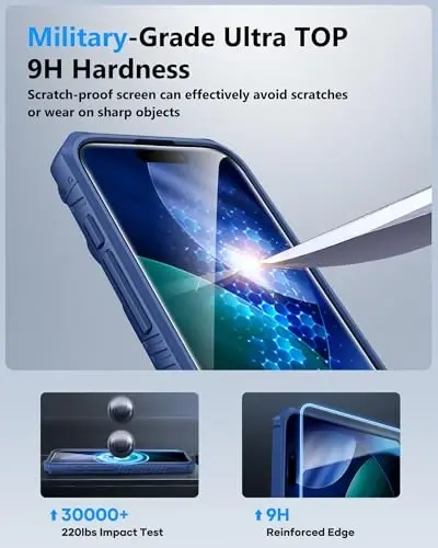 ATATOO iPhone 17 uchun HD temperli shisha ekran himoyachisi [2 dona], karta ushlagich va sirg'ali kamera qopqog'i bilan hamyon, harbiy darajadagi himoya, iPhone 17 6.3