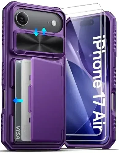 ATATOO iPhone Air Case Wallet uchun HD Tempered Glass Screen Protector [2 Pack] bilan, Kartochka ushlagichi & Sürgülü Kamera qopqog'i, Tushishdan himoya, iPhone Air 2025 6.5