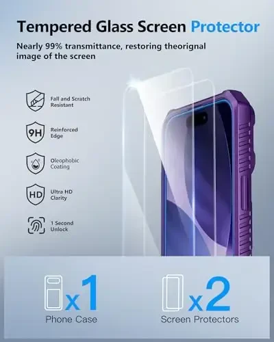 ATATOO iPhone Air Case Wallet uchun HD Tempered Glass Screen Protector [2 Pack] bilan, Kartochka ushlagichi & Sürgülü Kamera qopqog'i, Tushishdan himoya, iPhone Air 2025 6.5