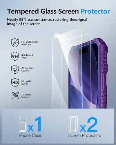 ATATOO iPhone Air Case Wallet uchun HD Tempered Glass Screen Protector [2 Pack] bilan, Kartochka ushlagichi & Sürgülü Kamera qopqog'i, Tushishdan himoya, iPhone Air 2025 6.5