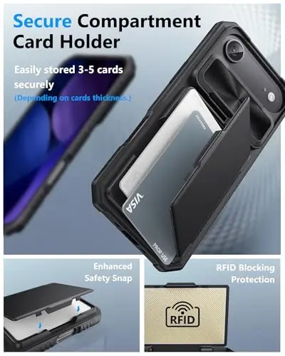 ATATOO iPhone Air Case Wallet uchun, O'rnatilgan Kartalar ushlagichi (3-5 ta karta) [RFID blokirovka] & Slayd Kamera qopqog'i, Harbiy darajadagi himoya, iPhone Air (17Air) 2025 6.5