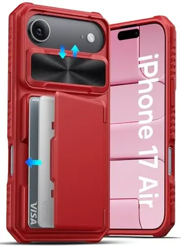 ATATOO iPhone Air uchun Case Wallet, o'rnatilgan karta ushlagichi (3-5 ta karta sig'adi) va sirg'aluvchi linza qopqog'i, harbiy darajadagi himoya, kuchli silikon himoya telefon qopqog'i iPhone Air 2025 6.5