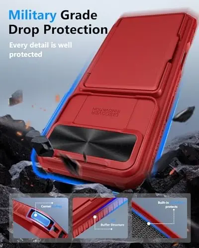 ATATOO iPhone Air uchun Case Wallet, o'rnatilgan karta ushlagichi (3-5 ta karta sig'adi) va sirg'aluvchi linza qopqog'i, harbiy darajadagi himoya, kuchli silikon himoya telefon qopqog'i iPhone Air 2025 6.5